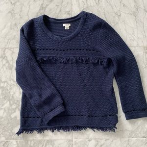 J. Crew Factory navy sweater with fringe detailing